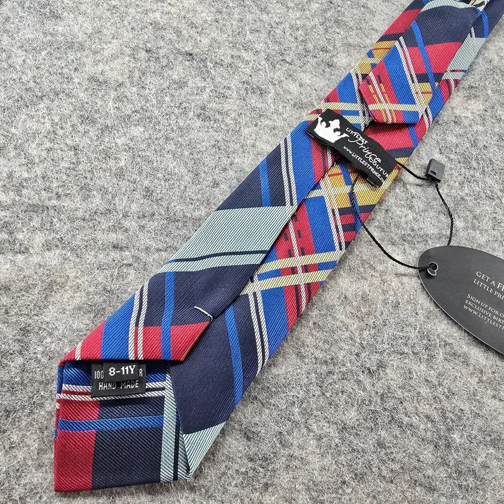 Littlest Prince Couture Boys Zipper Tie 8-11Y Multicolor Plaid Polyester 17 inch